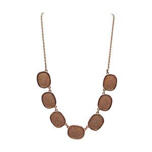 GoldStone Oval Pendant Necklace With Glitter Accents Adjustable Chain Signed